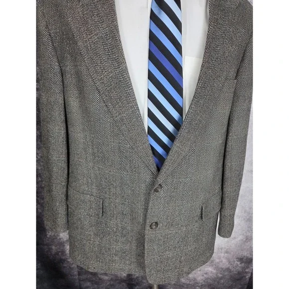 Hart Schaffner Marx Tweed Blazer Mens 48R Gray Wool Sports Coat Jacket 2 Buttons